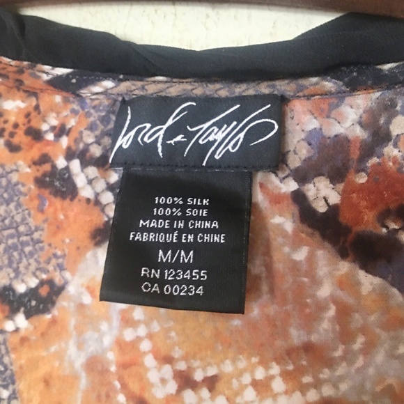 100% Silk Snakeskin Tunic by Lord & Taylor - brown + black Reptile - size MEDIUM - Picture 2 of 6
